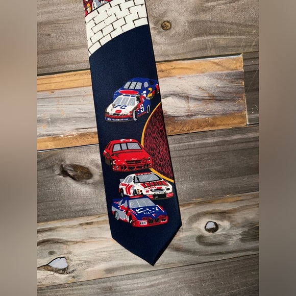Parquet- Racing Cars with Spectators Men's Necktie Driver Blue Neck Tie - Picture 3 of 6